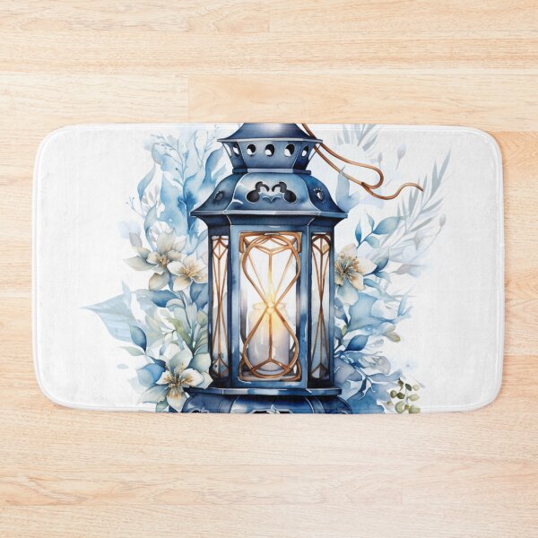 Item preview, Blue & Gold Floral Leafy Winter Lantern designed and sold by Chestnut Falls Studio.