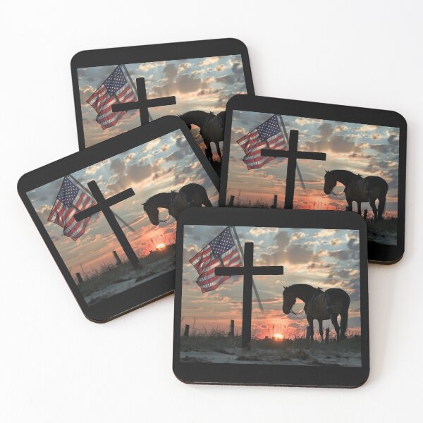 Item preview, Inspirational Christian Decor, Horse Silhouette with American Flag, Sunset Scene Art, Faith Hope Love, Rustic Wall Art, Unique Gift designed and sold by MiracleROLArt.