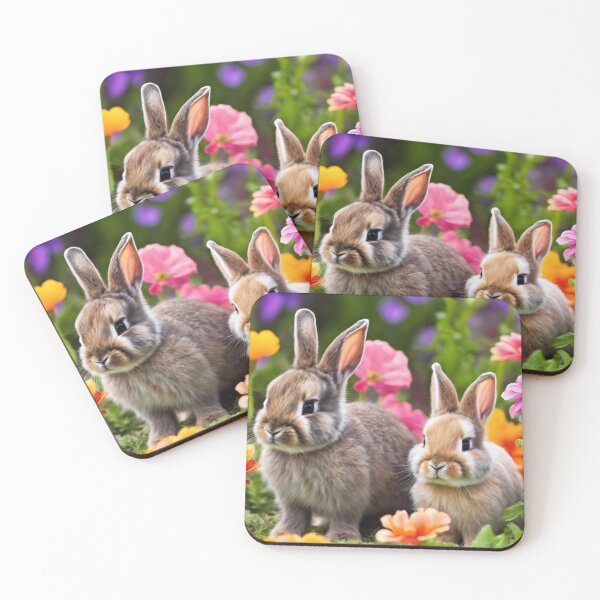 Aperçu de l'œuvre Bébé lapin lapins fleurs lapins mignons en fleurs créée et vendue par LMStudioDesigns.