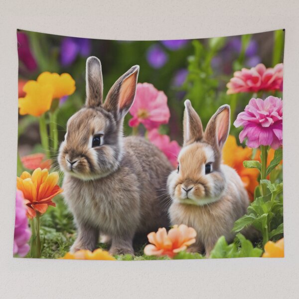 Aperçu de l'œuvre Bébé lapin lapins fleurs lapins mignons en fleurs créée et vendue par LMStudioDesigns.