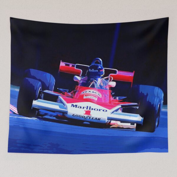 Item preview, James Hunt racing his 1977 M23 F1 racecar watercolor designed and sold by Rodissimus1984.