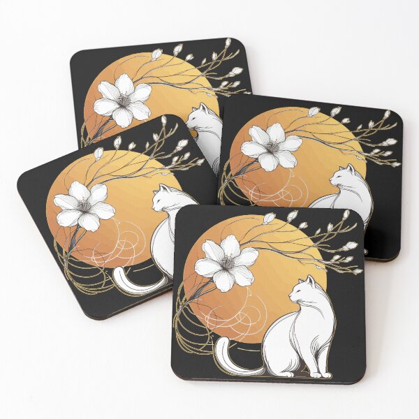 Item preview, Outline White Cat Floral Minimalist designed and sold by TomFrontierArt.