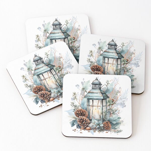 Item preview, Light Blue Floral Leafy Winter Lantern designed and sold by Chestnut Falls Studio.