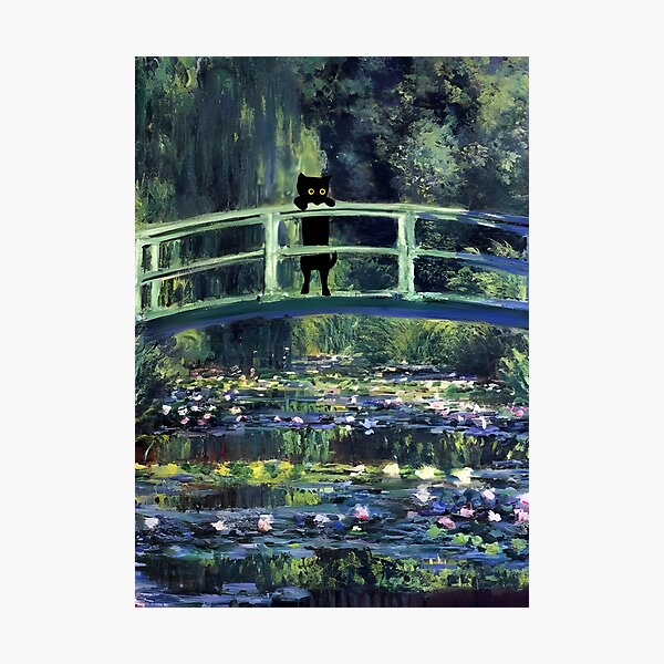 Aperçu de l'œuvre  Cat Print Monet Pont des Nénuphars | Impression de chat aux nénuphars de Monet créée et vendue par AgevTor.