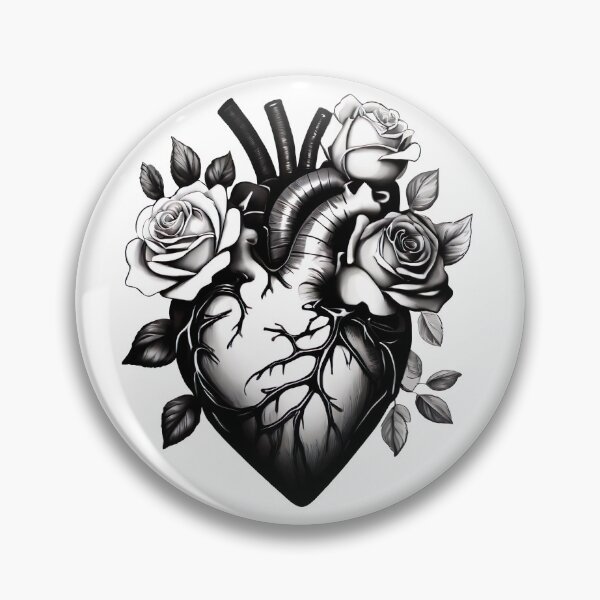 Item preview, Realistic Anatomical Heart with Roses Black and White Timeless Beauty designed and sold by Frostquest.