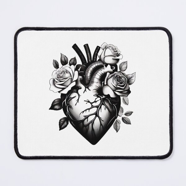 Item preview, Realistic Anatomical Heart with Roses Black and White Timeless Beauty designed and sold by Frostquest.