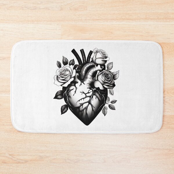 Item preview, Realistic Anatomical Heart with Roses Black and White Timeless Beauty designed and sold by Frostquest.