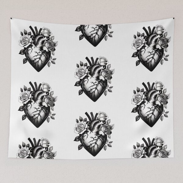Item preview, Realistic Anatomical Heart with Roses Black and White Timeless Beauty designed and sold by Frostquest.