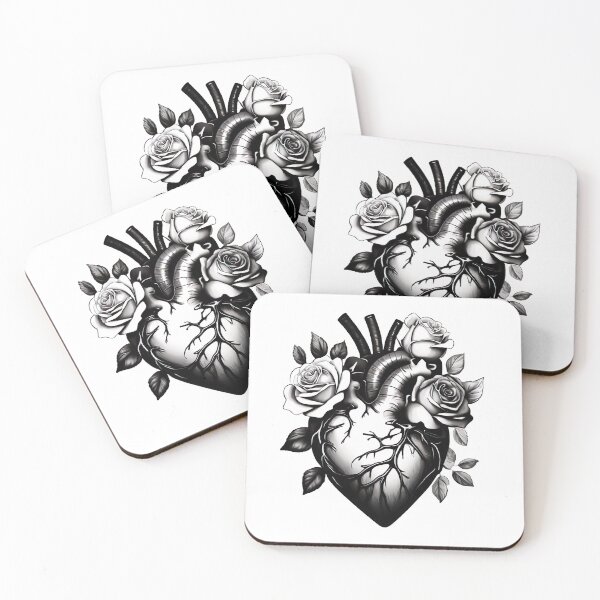 Item preview, Realistic Anatomical Heart with Roses Black and White Timeless Beauty designed and sold by Frostquest.