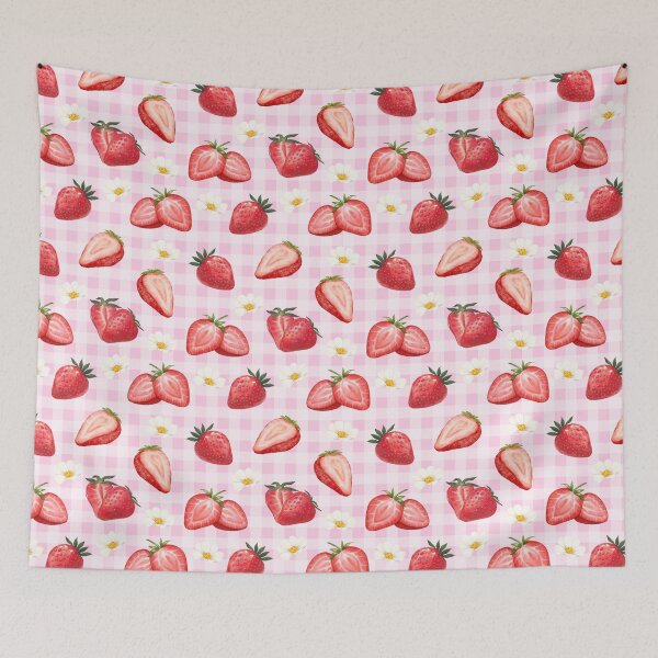 Item preview, Cottagecore Strawberries and Daisies | cottagecore aesthetic, villagecore, farmcore, countrycore, rustic, fruity, summer, orange, strawberries, daisies, gingham designed and sold by StudioWhimsey.