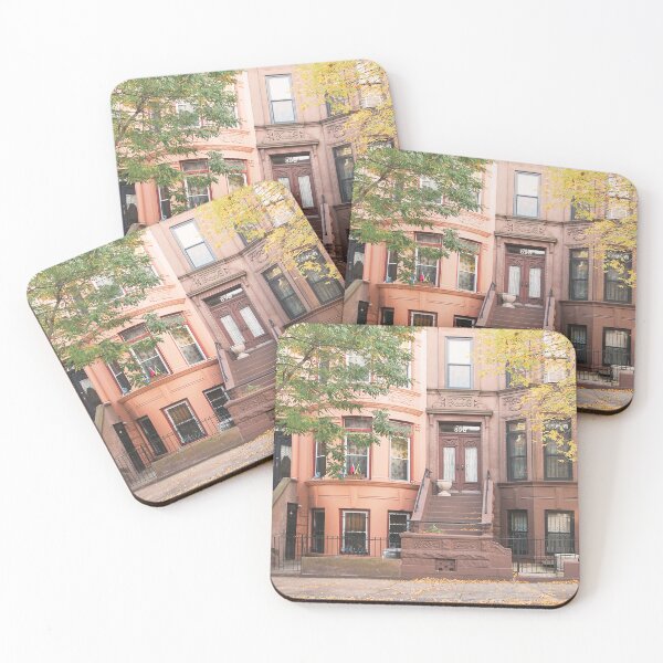 Item preview, New York, USA I Street architecture with aesthetic orange autumn in the residential district of Brooklyn with cozy houses for a film movie or TV series cityscape with Carrie Bradshaw's apartment loft designed and sold by Julie Travel Photography.
