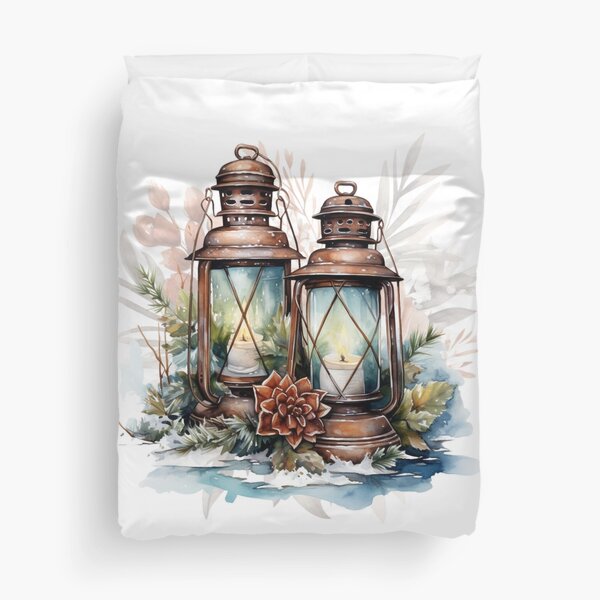 Item preview, Twin Blue Bronze Winter Floral Lantern with Pine & leaves designed and sold by Chestnut Falls Studio.