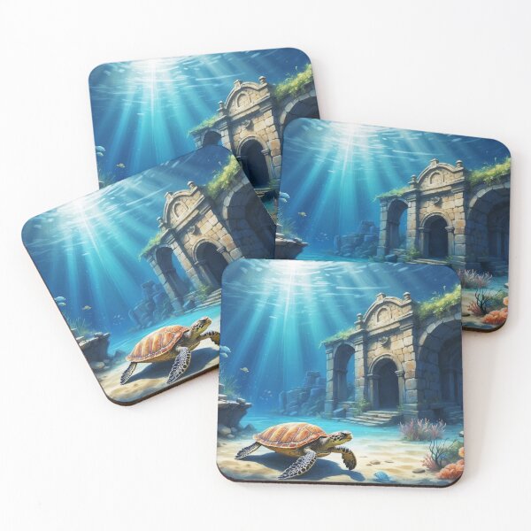 Item preview, Gorgeous Sea turtle and old underwater ruins in rays of light.Sketch art painting style designed and sold by Andrey-Myagkov.