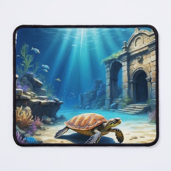 Item preview, Gorgeous Sea turtle and old underwater ruins in rays of light.Sketch art painting style designed and sold by Andrey-Myagkov.