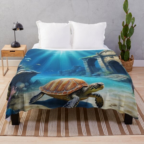 Item preview, Gorgeous Sea turtle and old underwater ruins in rays of light.Sketch art painting style designed and sold by Andrey-Myagkov.