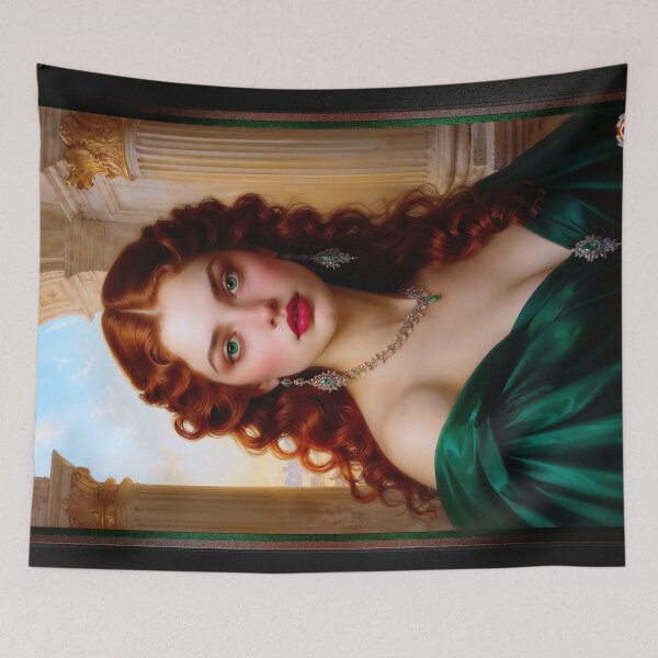 Item preview, Her Captivating Green Eyes Renaissance-Inspired Portrait Of A Lady Stunning AI Concept Art by Xzendor7 designed and sold by Xzendor7 Digital Art Creations.