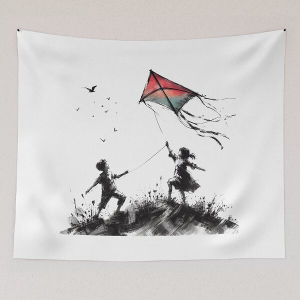 Item preview, Whimsical Kite Chase - Expressive Children’s Silhouette Art designed and sold by MiszungART.
