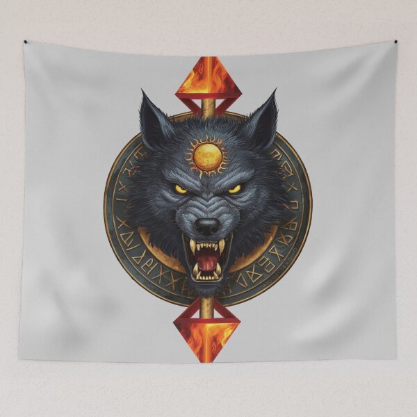 Item preview, world of dark fantasy angry Werewolf face on an amulet with a sun on it designed and sold by 123ks.
