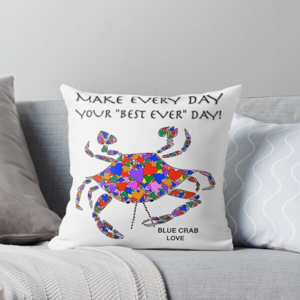 Item preview, Blue Crab Art, Make Every Day Your "Best Ever" Day, Colorful Crab Love and Hearts in Reds designed and sold by Colleen Macomber.
