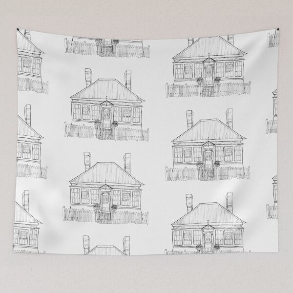 Item preview, Black and white line drawing of house in Hobart, Tasmania, Australia designed and sold by littlecurlew.