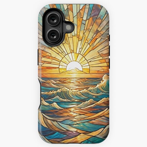 Vista previa del artículo con la obra «Olas del océano y vidrieras al atardecer», diseñado y vendido por Venice Surf & Skate Shop.