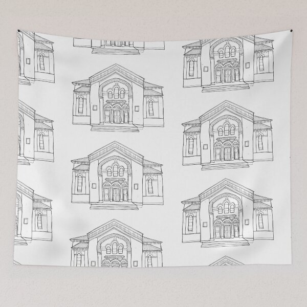 Item preview, Black and white line drawing of Playhouse Theatre in Hobart, Tasmania, Australia designed and sold by littlecurlew.