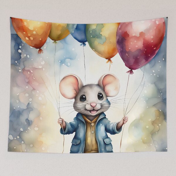 Item preview, Cute mouse with colorful balloons designed and sold by MarionsArt.