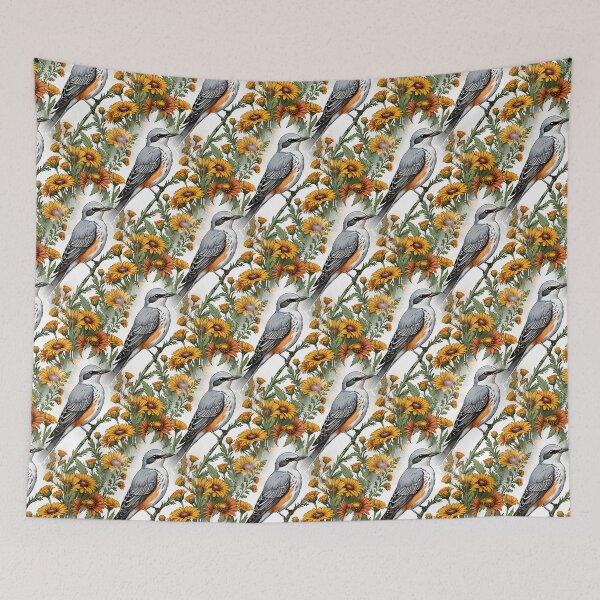 Item preview, Oklahoman Flycatcher Bird Surrounded By Gaillardia pulchella Pattern designed and sold by taiche.