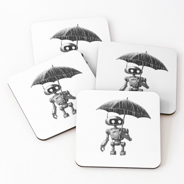 Item preview, Robot holding an umbrella in the rain designed and sold by Gentle40Winks.