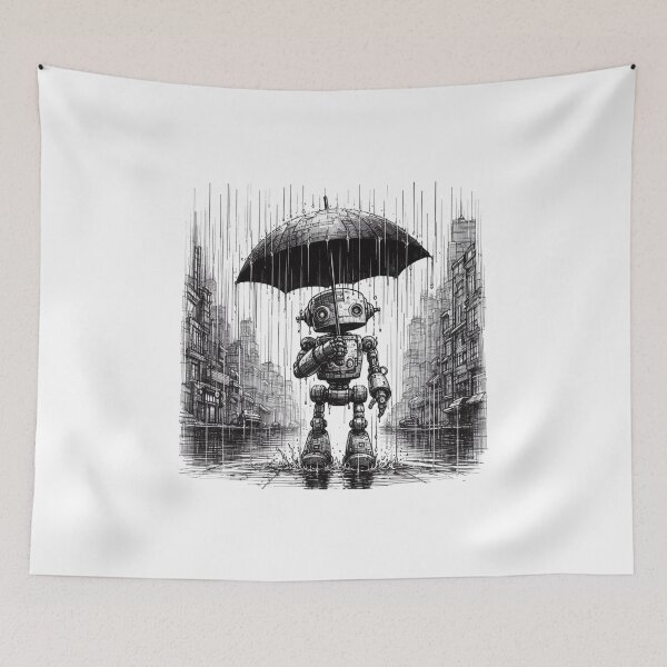 Item preview,  Robot holding an umbrella in the rain designed and sold by Gentle40Winks.