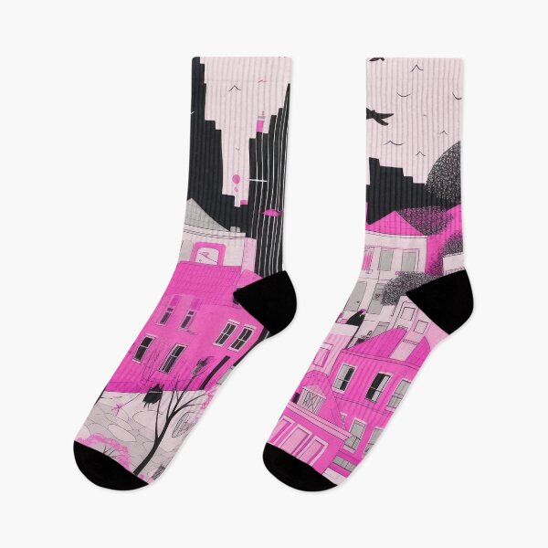 Item preview, City in pink, aesthetic skyline designed and sold by Mauswohn.