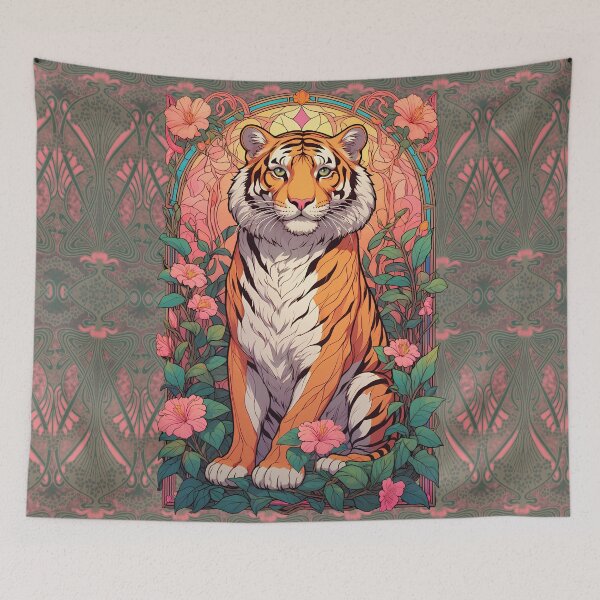 Item preview, Tiger with Coral Flowers designed and sold by Eva Nev.