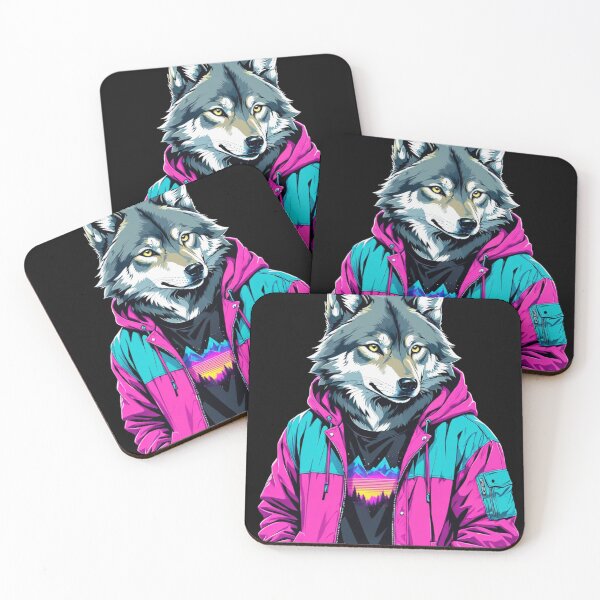 Item preview, Wolf With Vaporwave Style Jacket designed and sold by GrayWolf123.