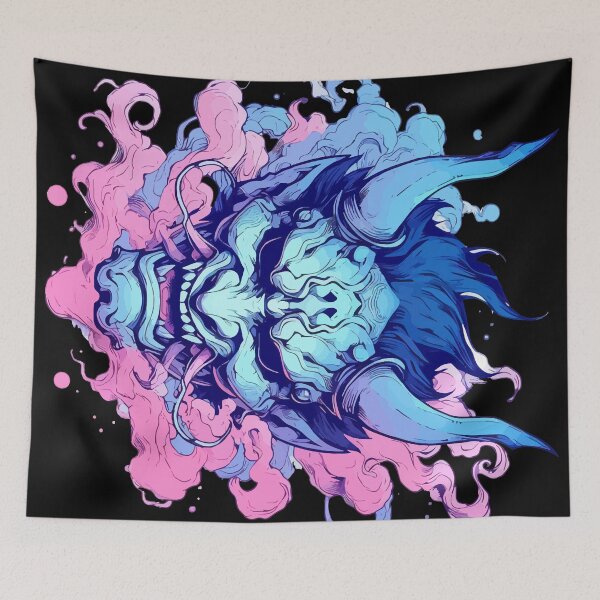 Item preview, Oni Demon Samurai Hannya Ogre Pink Blue designed and sold by TomFrontierArt.