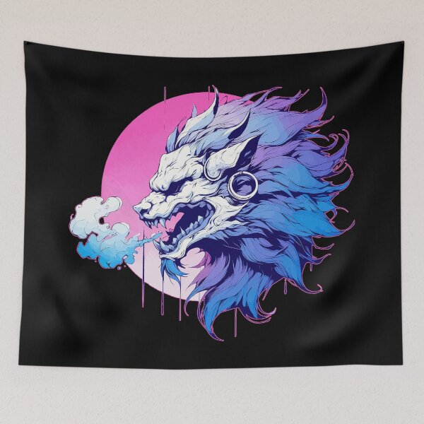 Item preview, Lion Oni Yokai Hannya Pink Purple designed and sold by TomFrontierArt.
