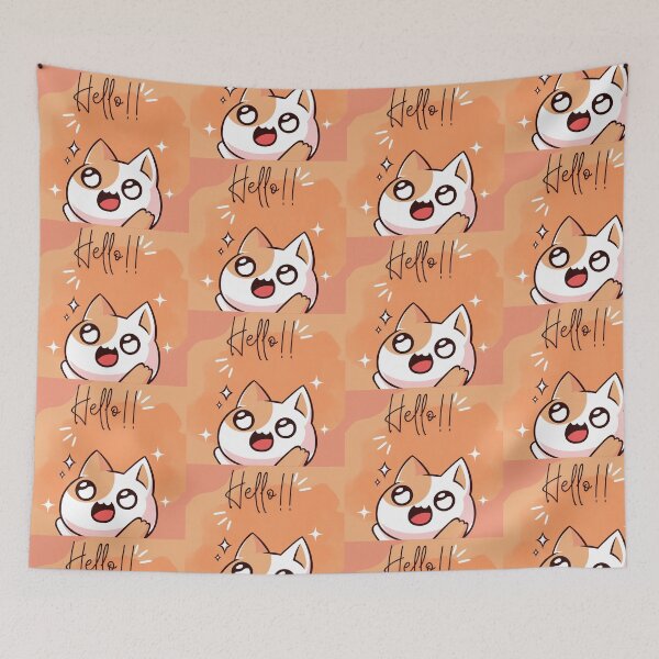 Item preview, Cute Kitten on Orange Background with "Hello" Text designed and sold by MisiuKolorowy.