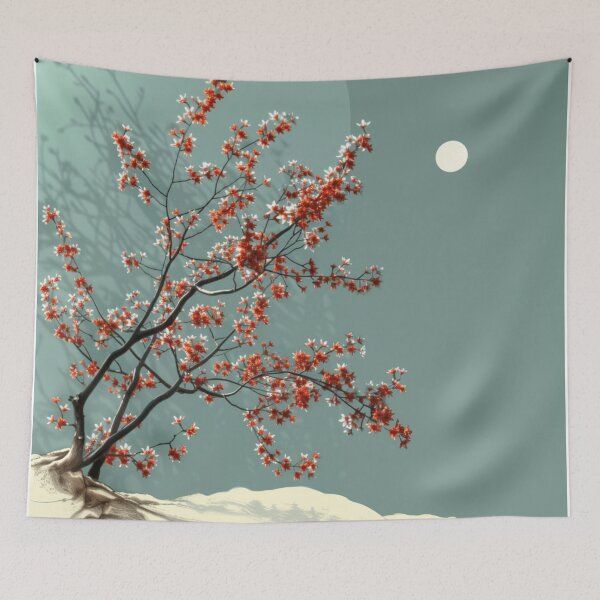 Item preview, Moonlit Harmony: Cherry Blossom Tree and Full Moon in Zen Serenity designed and sold by tronictees.