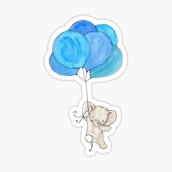 Baby Elephant Holding Blue Balloons Sticker