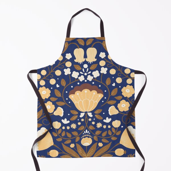 Item preview, Vintage dark blue and yellow floral symmetrical illustration designed and sold by Floral patterns and cute characters.