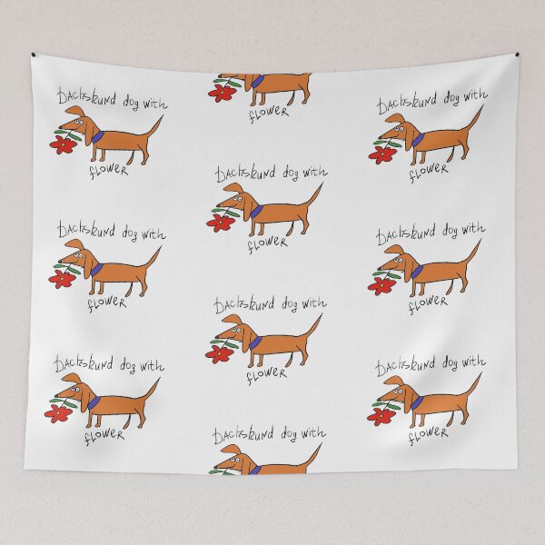Item preview,  funny primitive dog and flower designed and sold by sonaadalian.