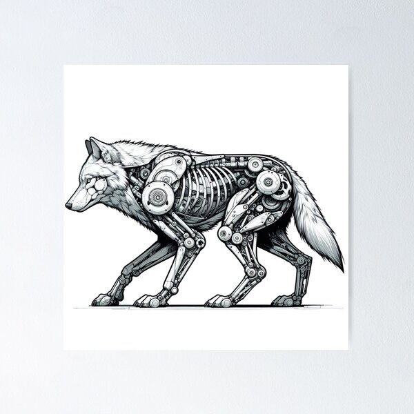Item preview, Mechanical Wolf Artwork - Nature Meets Technology designed and sold by MiszungART.