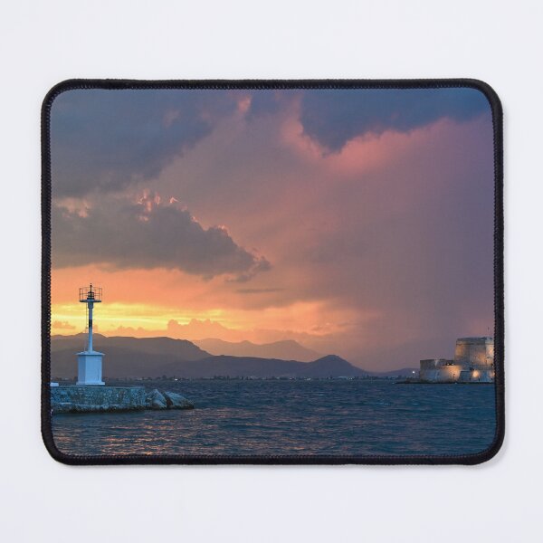Item preview, Sunset over Bourtzi water fortress in Nafplio, Peloponnese, Greece designed and sold by goceris.