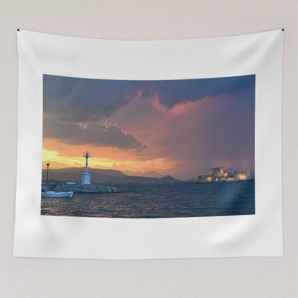 Item preview, Sunset over Bourtzi water fortress in Nafplio, Peloponnese, Greece designed and sold by goceris.