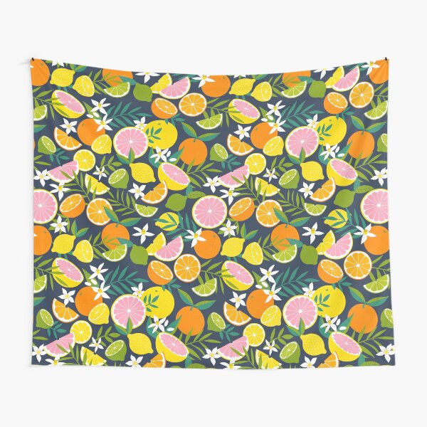 Item preview, Tropical Citrus Fruits on navy - pattern by Cecca Designs designed and sold by Cecca-Designs.