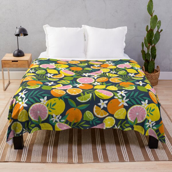 Item preview, Tropical Citrus Fruits on navy - pattern by Cecca Designs designed and sold by Cecca-Designs.