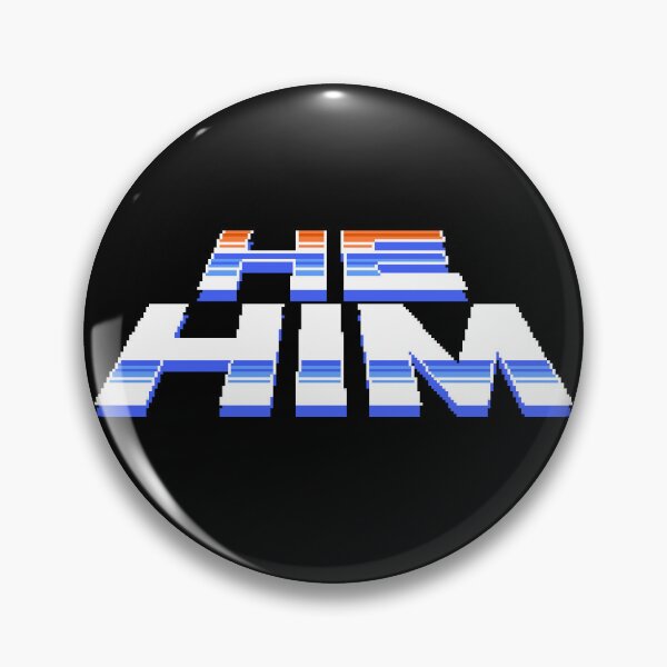 Item preview, Mega Man Pronoun Pin - HE/HIM designed and sold by The Works of Julia Vandenburg.