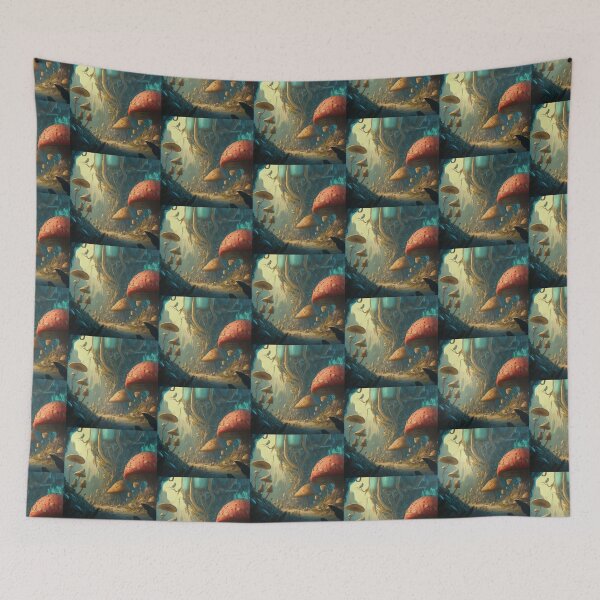 Item preview, Dreamy Landscape with Giant Mushrooms designed and sold by BestArtByArvind.