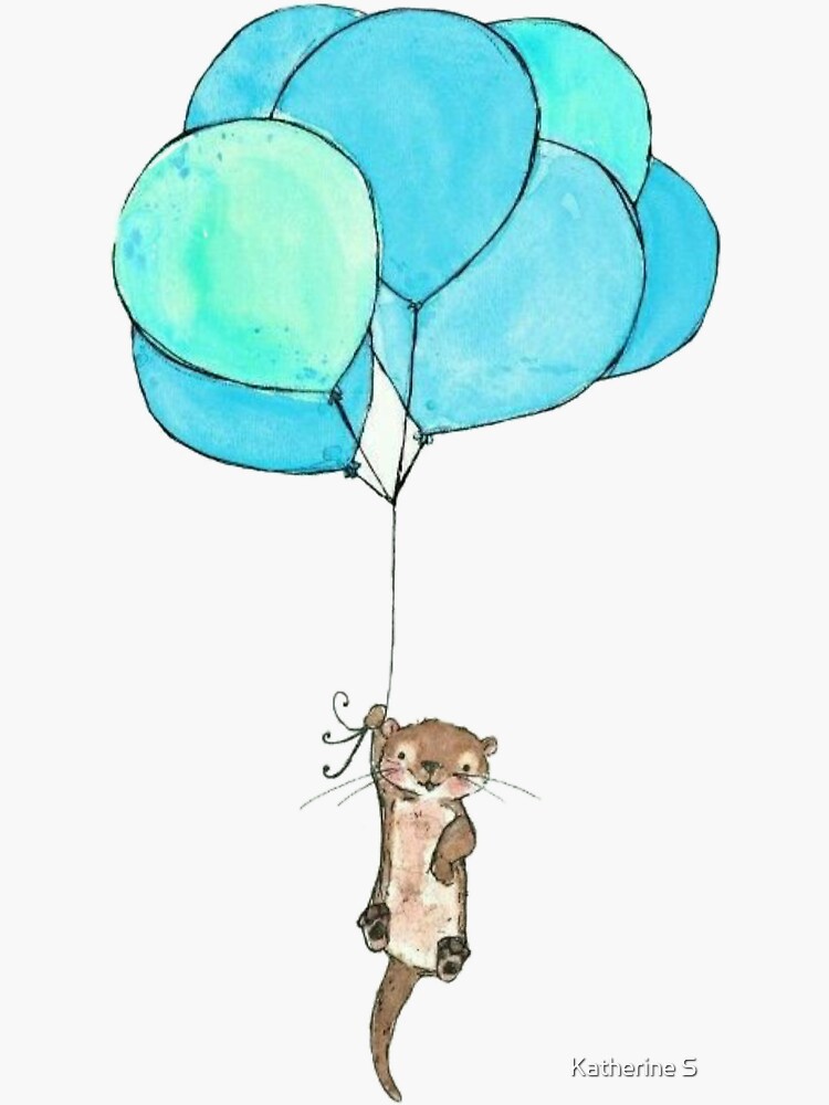 Baby Sea Otter Holding Blue Balloons by katherineshek