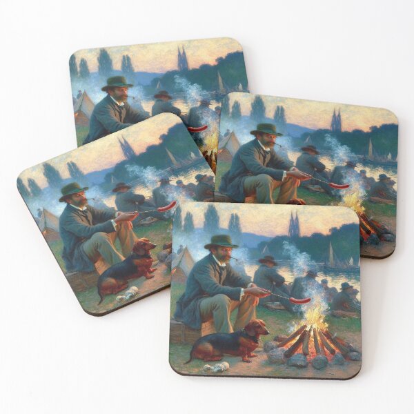 Item preview, Man and wiener dog roasting sausages designed and sold by PetPaletteCards.