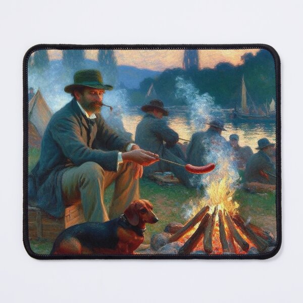 Item preview, Man and wiener dog roasting sausages designed and sold by PetPaletteCards.